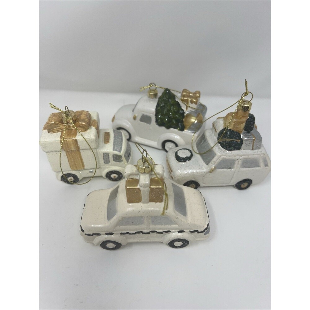 Retro 4" -5" Trucks, Cars, Taxi with Christmas tree retro ornaments Set Of 4